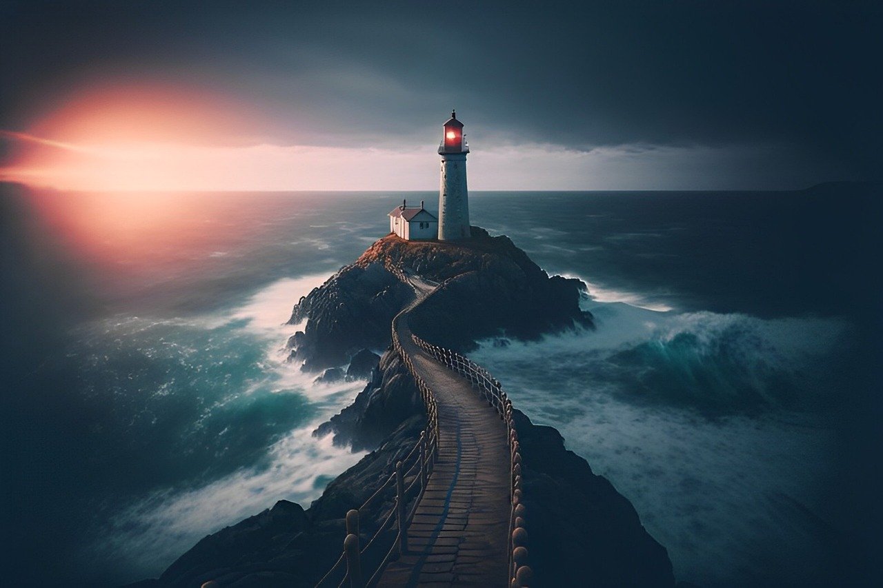 lighthouse, sea, wave